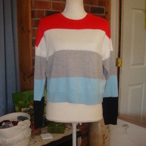 Divided Color Blocked Striped Sweater S